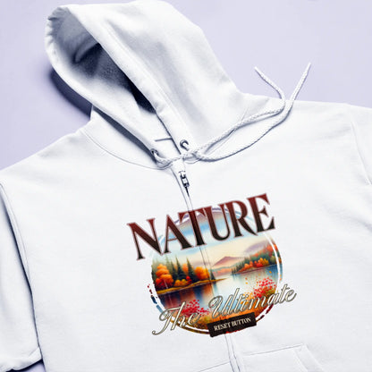 Minimal white zip hoodie with clean mountain design – λευκή ζακέτα κουκούλα με καθαρό μινιμαλιστικό σχέδιο βουνού