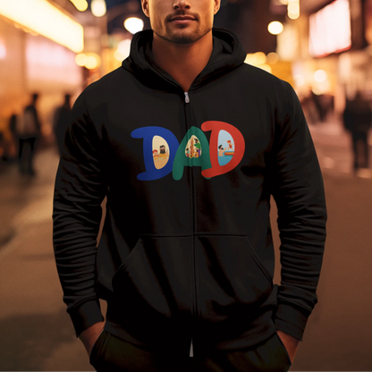 Modern fatherhood graphic on black zip hoodie | Μοντέρνο σχέδιο πατρότητας σε μαύρο zip hoodie