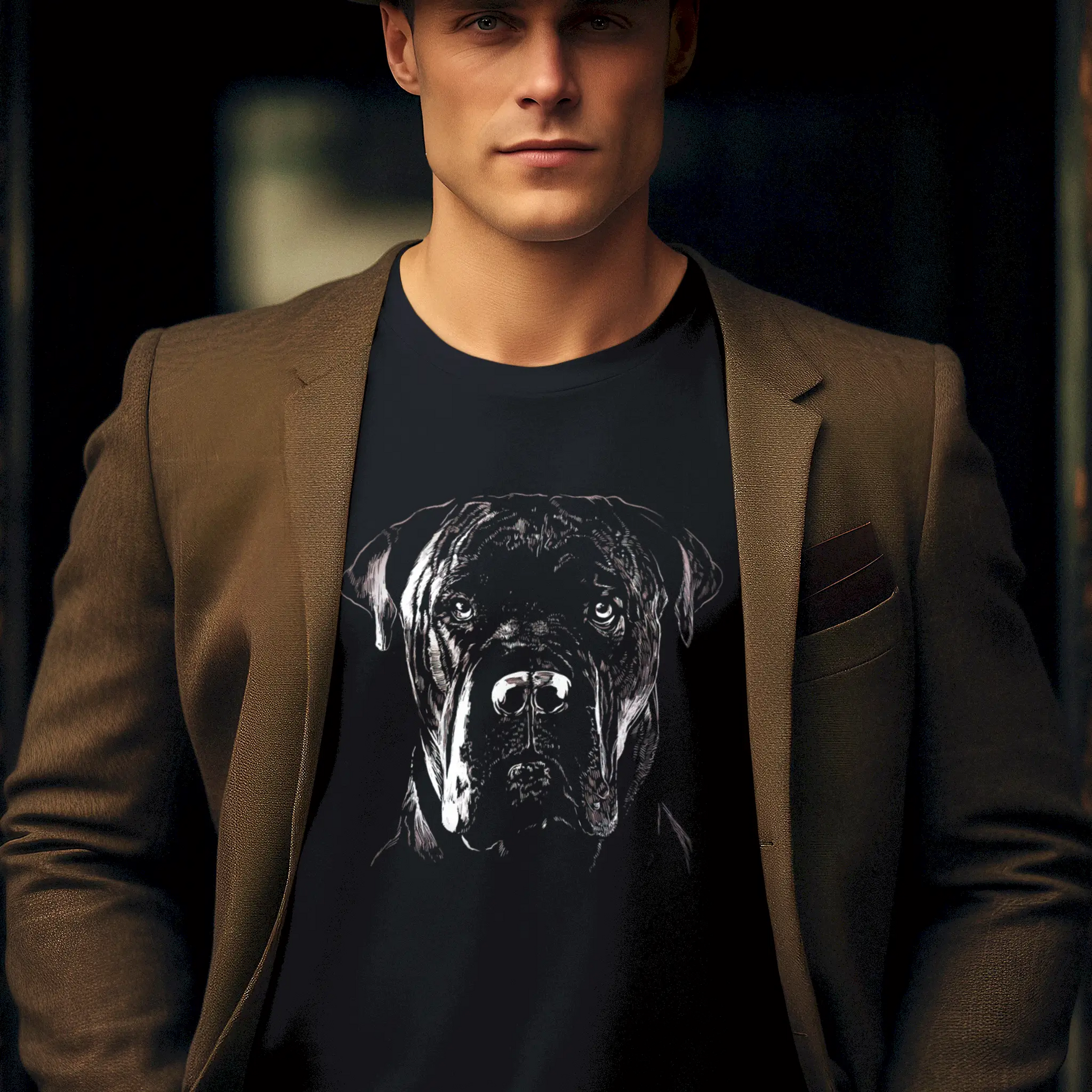 Monochrome Cane Corso face boldly placed on black long sleeve — Μονοχρωματικό Cane Corso πάνω σε μαύρη μακρυμάνικη μπλούζα