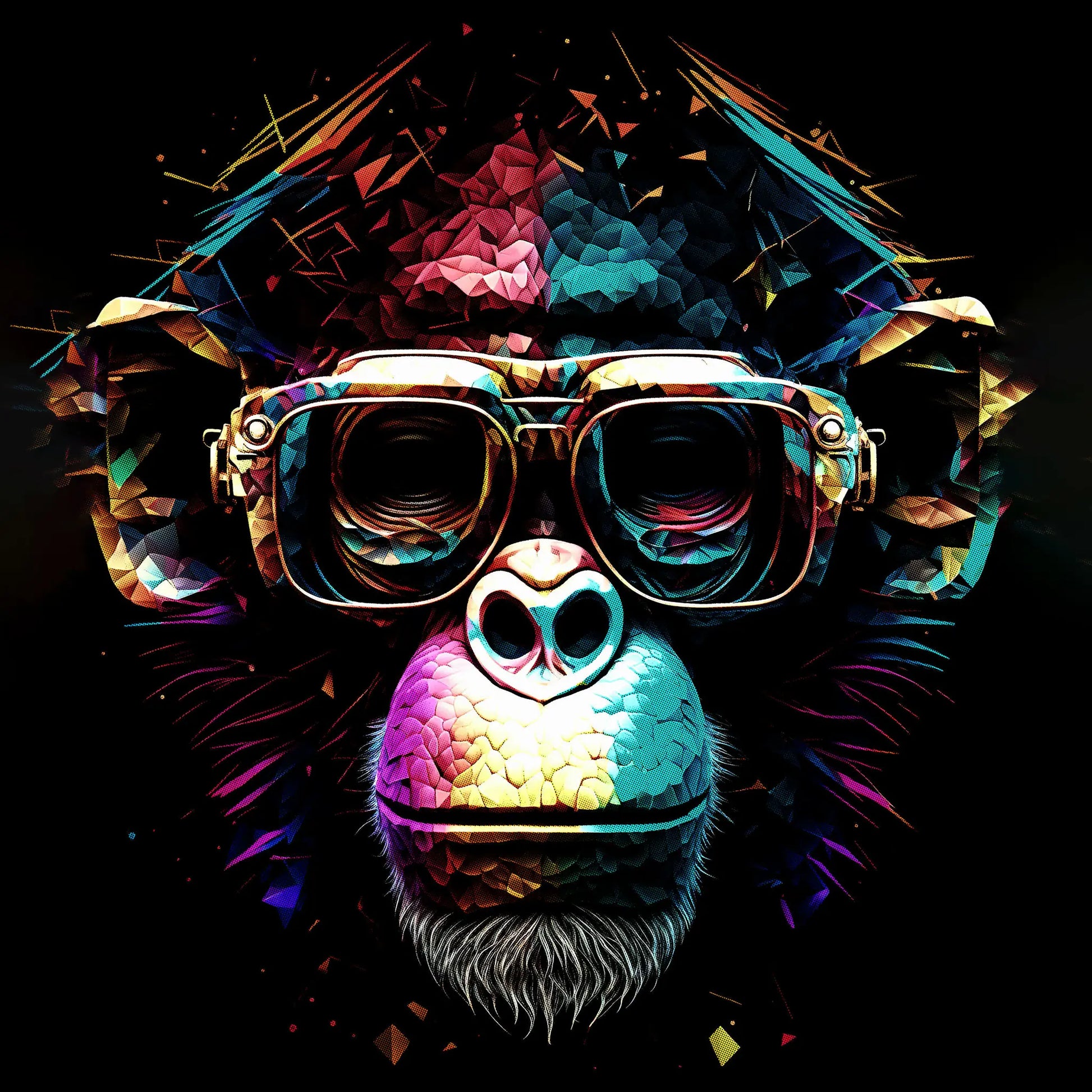 Monochrome halftone dot art illustration of an expressive gorilla face in retro pop art style. — Μονόχρωμη εικονογράφηση με κουκκίδες  ενός λεπτομερούς, εκφραστικού προσώπου γορίλα