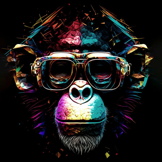 Monochrome halftone dot art illustration of an expressive gorilla face in retro pop art style. — Μονόχρωμη εικονογράφηση με κουκκίδες  ενός λεπτομερούς, εκφραστικού προσώπου γορίλα