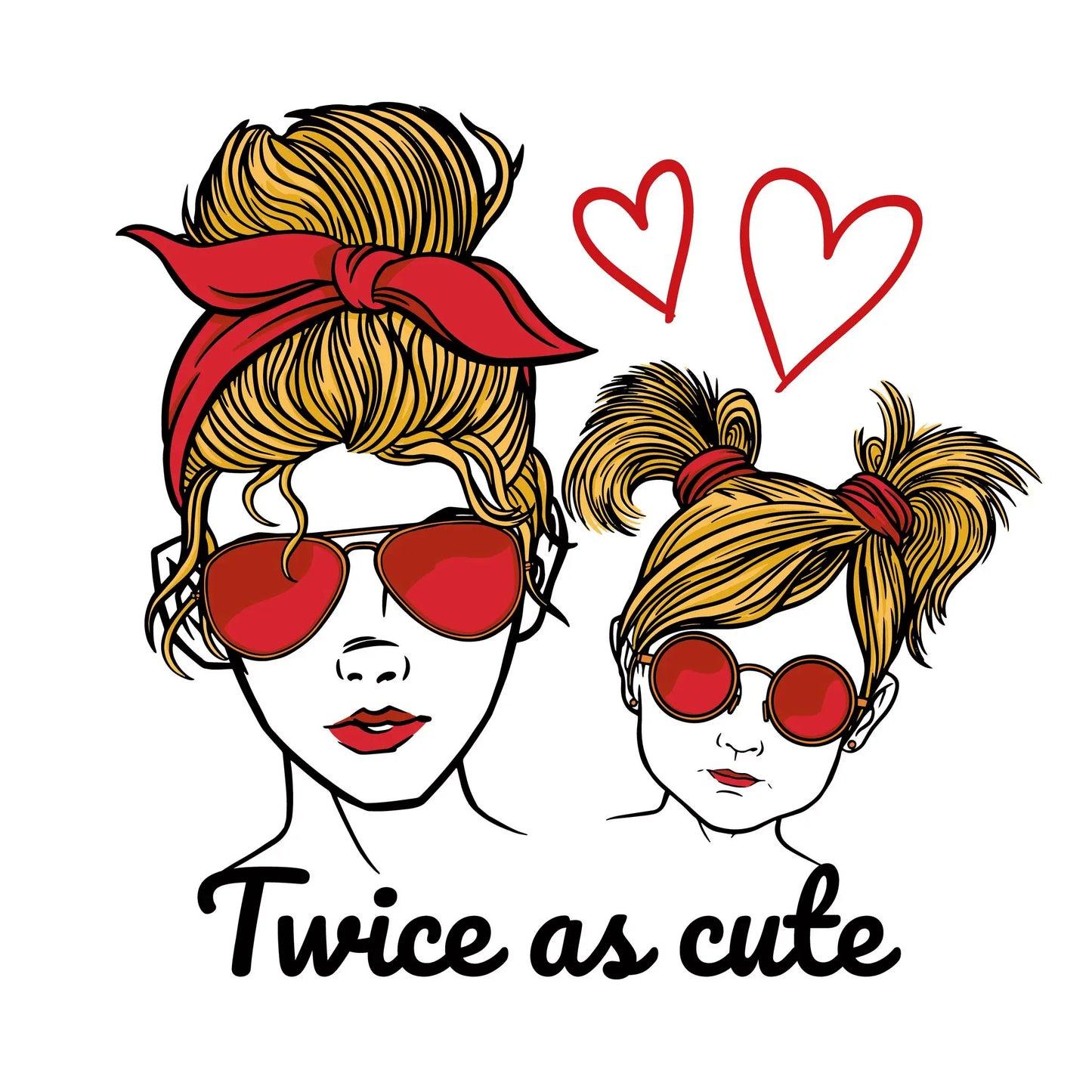 Mother & daughter wearing stylish sunglasses with floating heart balloons, cute mommy-and-me vibe – Μαμά και κόρη με στιλάτα γυαλιά και μπαλόνια καρδιές, γλυκιά mommy-and-me αίσθηση
