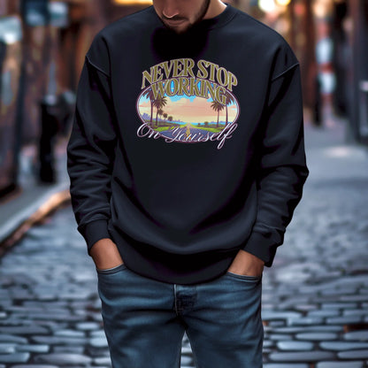 Motivational horizon design on black sweatshirt – Μαύρο φούτερ με σχέδιο ορίζοντα για έμπνευση