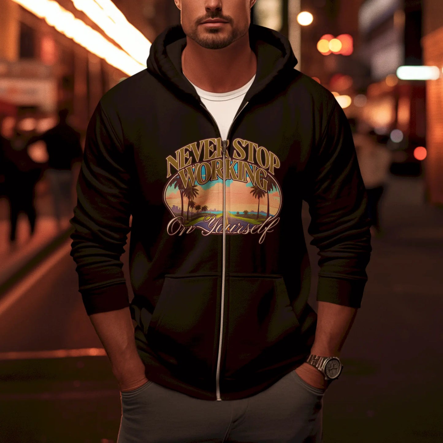 Motivational journey design on black zip hoodie – Μαύρη ζακέτα με σχέδιο που εμπνέει