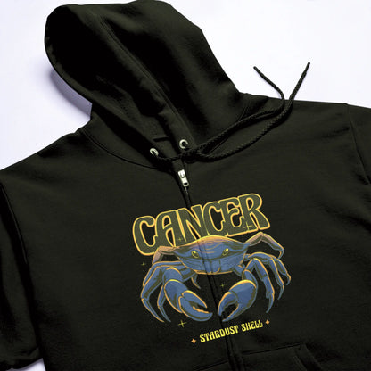Mystical Cancer sign black zip hoodie with bold crab design | Μαύρη ζακέτα Καρκίνος με μυστικιστικό σχέδιο καβουριού