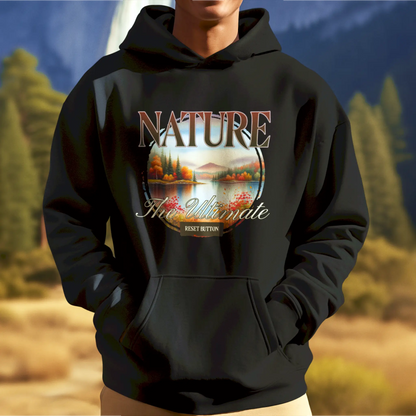 Nature-inspired black hoodie with pine silhouettes – μαύρη μπλούζα φούτερ κουκούλα εμπνευσμένη από τη φύση με σιλουέτες πεύκων