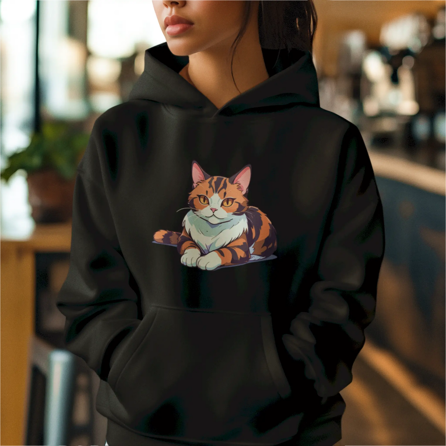 Orange tabby calico brings warmth to your favorite black hooded sweatshirt - Πορτοκαλί γάτα καλικό φέρνει ζεστασιά στο αγαπημένο σου μαύρο φούτερ με κουκούλα