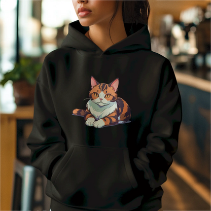 Orange tabby calico brings warmth to your favorite black hooded sweatshirt - Πορτοκαλί γάτα καλικό φέρνει ζεστασιά στο αγαπημένο σου μαύρο φούτερ με κουκούλα