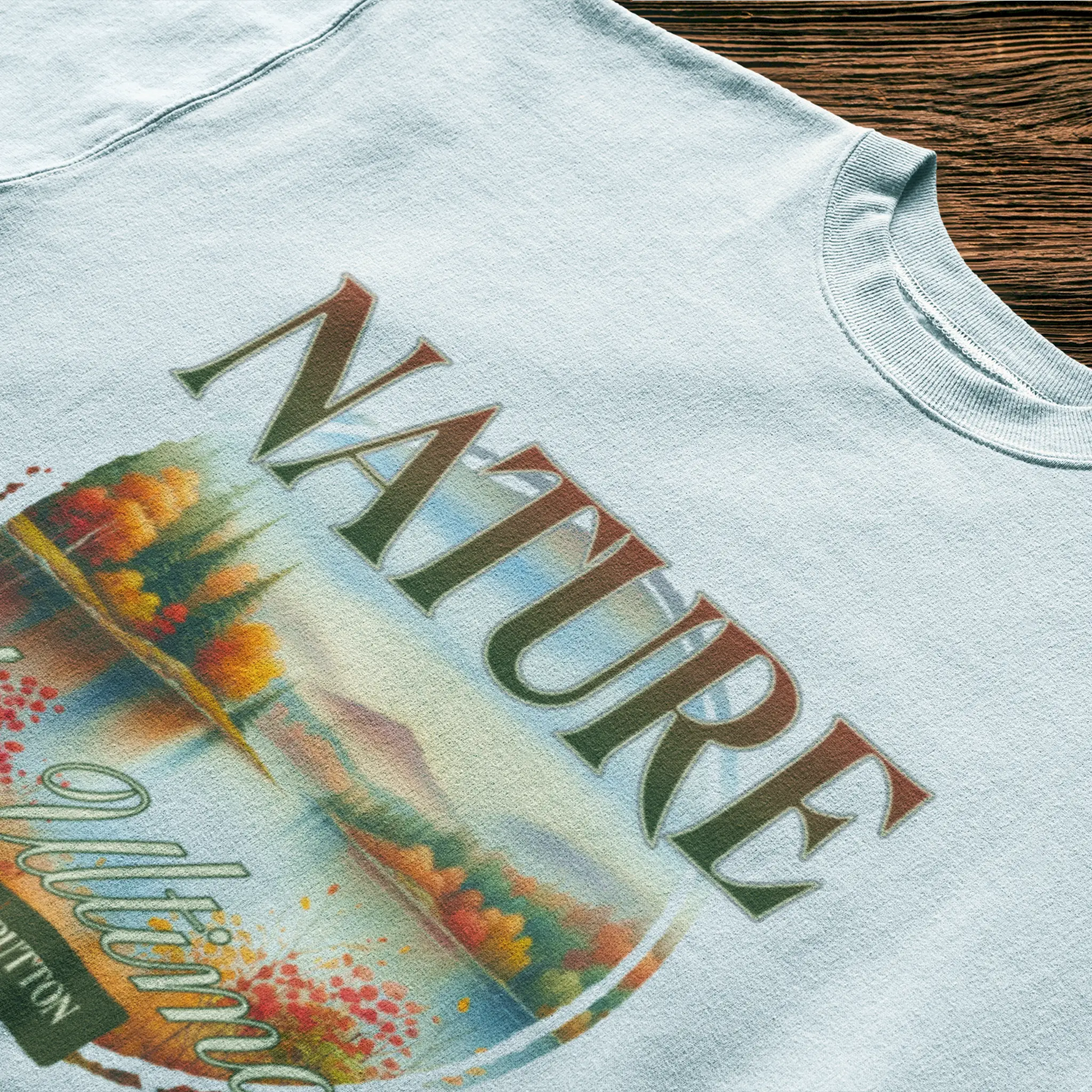 Peaceful nature scene printed on a white t-shirt – Γαλήνια σκηνή φύσης τυπωμένη σε λευκό t-shirt