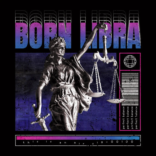 Perfect Balance" Libra zodiac design featuring elegant repetitive typography and harmony theme with trap style aesthetics / Σχέδιο ζώδιου Ζυγού με κομψή επαναλαμβανόμενη τυπογραφία και θέμα αρμονίας σε trap στυλ αισθητική