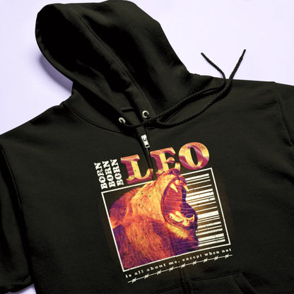 Powerful black zip-up hoodie featuring leo zodiac symbol and confident astrology theme - Δυναμική μαύρη ζακέτα hoodie με σύμβολο ζωδίου λέοντα και με αυτοπεποίθηση αστρολογικό θέμα