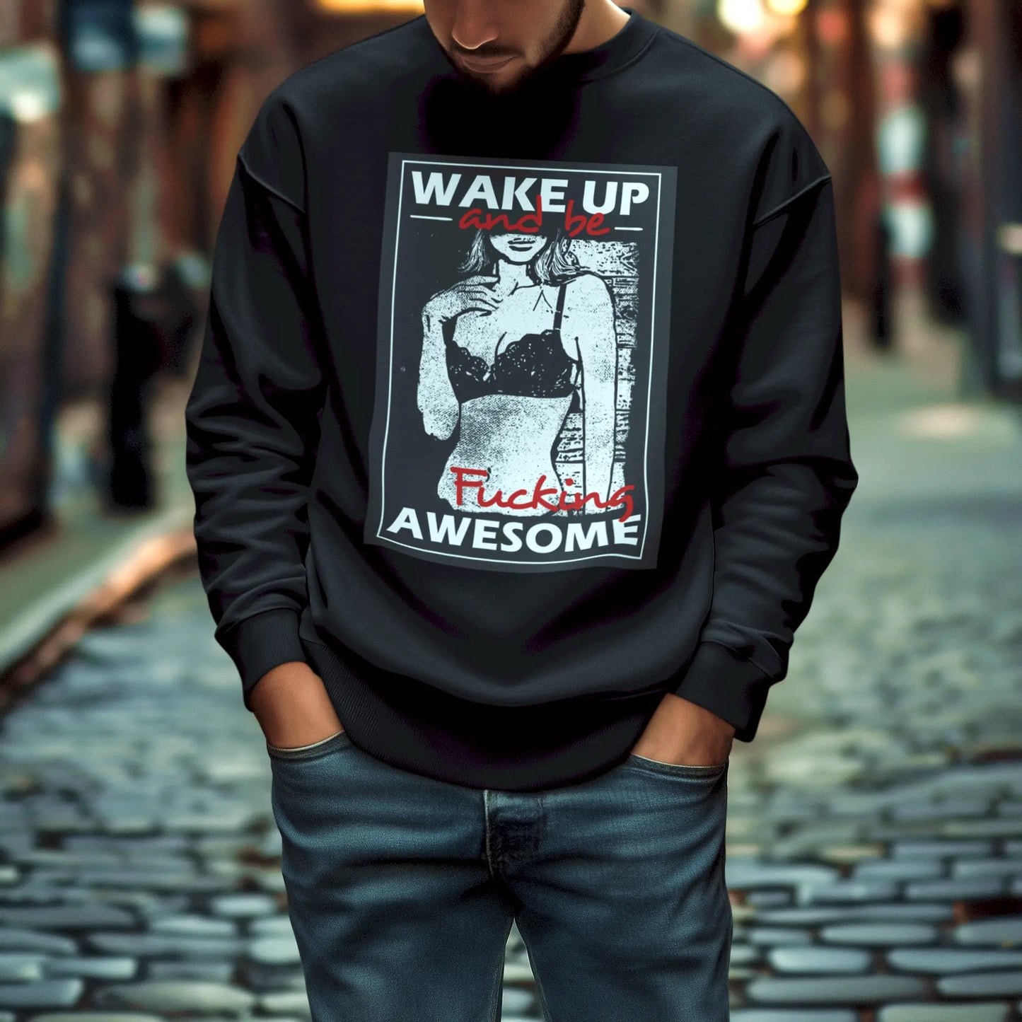 Powerful mental-growth design on cozy black sweatshirt – Ισχυρό μήνυμα αυτοβελτίωσης σε άνετη μαύρη φούτερ λαιμόκοψη