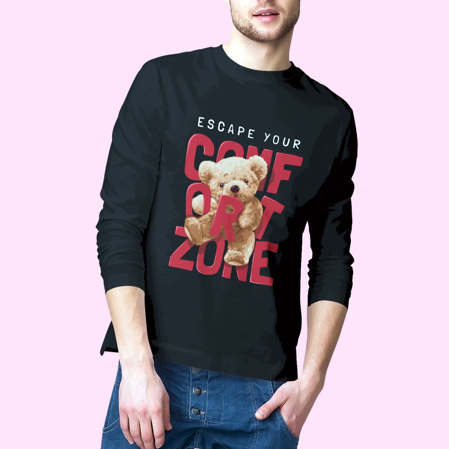 Premium black cotton long sleeve with adorable bear mindset message – Premium μαύρο βαμβακερό μακρυμάνικο με αξιολάτρευτο αρκούδι mindset μήνυμα