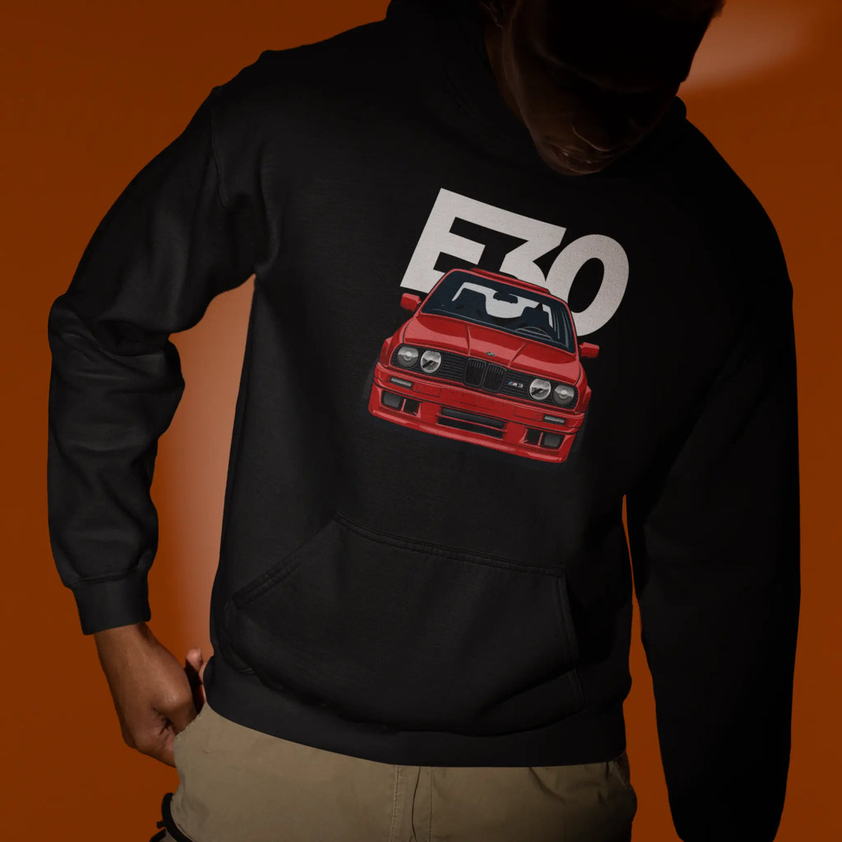 Premium black streetwear hoodie with the iconic BMW E30 M3 design. — Premium μαύρο streetwear hoodie με το εμβληματικό σχέδιο της BMW E30 M3