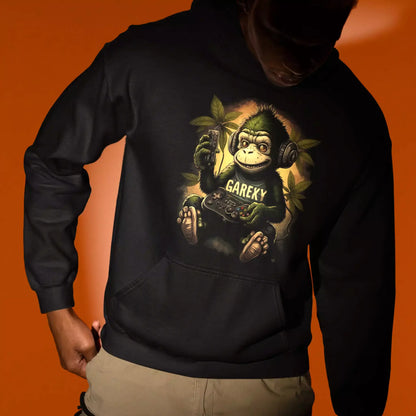 Premium black streetwear hoodie with the iconic halftone jungle gamer design. — Premium μαύρο streetwear hoodie με το εμβληματικό σχέδιο jungle gamer halftone