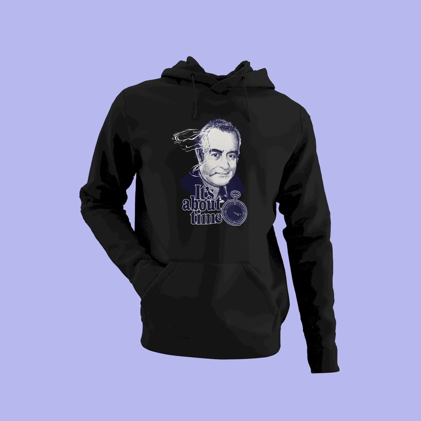 Premium black streetwear hoodie with the iconic vintage portrait and pocket watch graphic. — Premium μαύρο hoodie με το εμβληματικό vintage πορτρέτο και το σχέδιο ρολογιού τσέπης