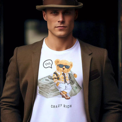 Premium white cotton t-shirt with teddy rich design in urban vibe – Ποιοτικό λευκό μπλουζάκι με πλούσιο teddy και urban στυλ