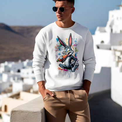 Premium white crewneck με τον Bugs Bunny σε graffiti style για ένα statement outfit.
