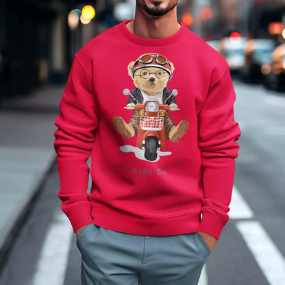 Red crewneck sweatshirt with scooter bear graphic – Κόκκινο φούτερ χωρίς κουκούλα με urban αίσθηση