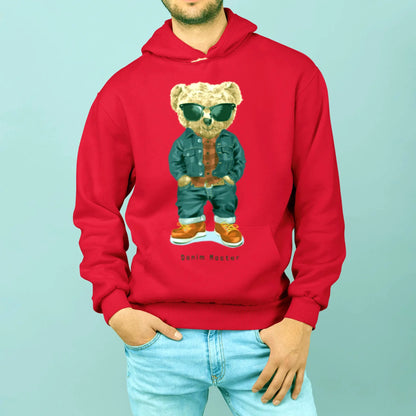 Red hoodie with street-smart teddy design – Κόκκινη μπλούζα με κουκούλα με έξυπνο streetwear αρκουδάκι