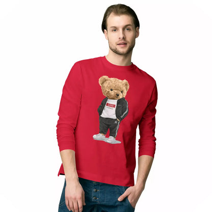 Red long sleeve t-shirt with teddy bear and Love Yourself slogan – κόκκινη μακρυμάνικη με empowering μήνυμα