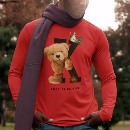 Red long sleeve with bold teddy bear royal print – Κόκκινο μακρυμάνικο μπλουζάκι με έντονο σχέδιο βασιλικού αρκούδου