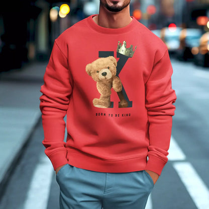 Red sweatshirt with cool teddy king graphic – Κόκκινο φούτερ με σχέδιο teddy που αποπνέει βασιλική cool διάθεση