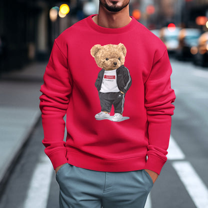 Red sweatshirt with motivational teddy artwork – κόκκινο φούτερ με empowering αίσθηση