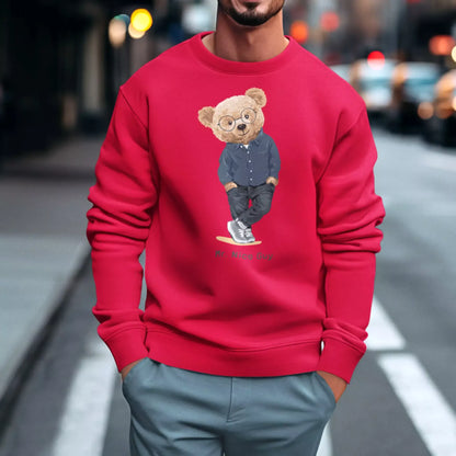 Red sweatshirt with smart casual teddy graphic – κόκκινο φούτερ με gentleman αίσθηση