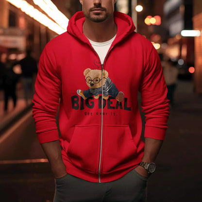 Red zip hoodie with comic style teddy – Κόκκινη ζακέτα με παιχνιδιάρικο bear design