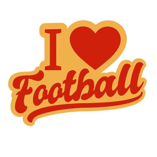 Retro ‘I Love Football’ design in bold red-orange lettering and heart shape on a golden-yellow background.”
«Ρετρό σχέδιο ‘I Love Football’ με έντονη κόκκινο-πορτοκαλί γραφή και καρδιά σε χρυσό-κίτρινο φόντο.»