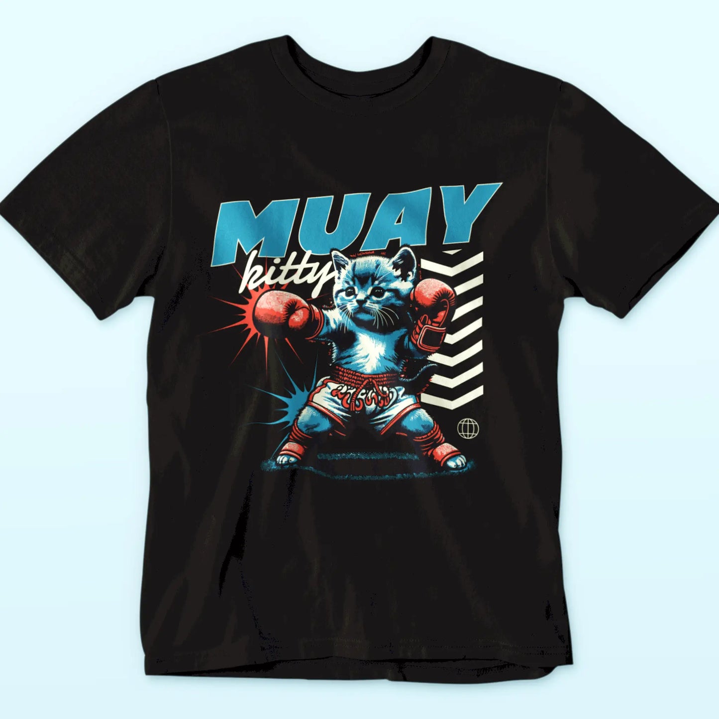 Retro boxing kitten graphic on black tee – Μαύρο t-shirt με αστείο σχέδιο γατάκι-μαχητής Muay Thai