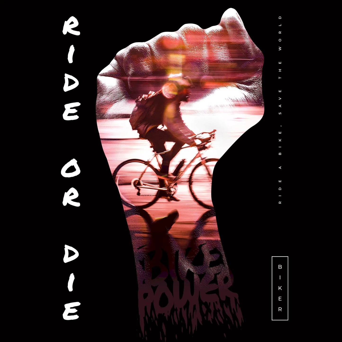 Ride or Die bicycle design artwork featuring dynamic cyclist silhouette σε motion blur effect - urban ποδήλατο streetwear graphics για cycling culture