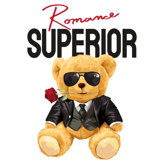 Romantic teddy bear wearing a tuxedo and sunglasses with a rose in his mouth – Ρομαντικό αρκουδάκι με σμόκιν και γυαλιά ηλίου που κρατά κόκκινο τριαντάφυλλο στο στόμα του