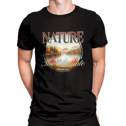 Scenic landscape artwork with mountains and lake on a balck t-shirt – Καλλιτεχνική απεικόνιση τοπίου με βουνά και λίμνη σε μαύρο t-shirt