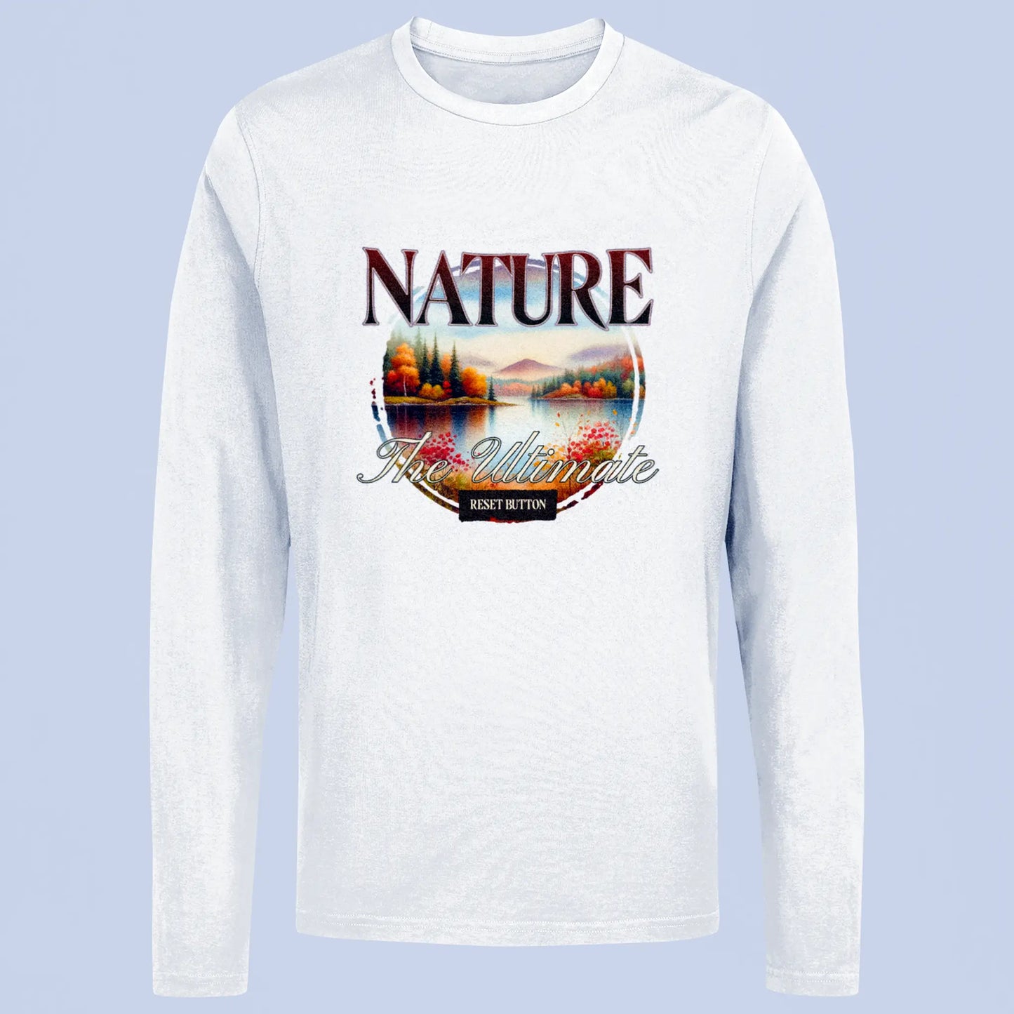 Scenic nature landscape printed on a white long sleeve t-shirt – Τοπίο φύσης τυπωμένο σε λευκό μακρυμάνικο t-shirt.