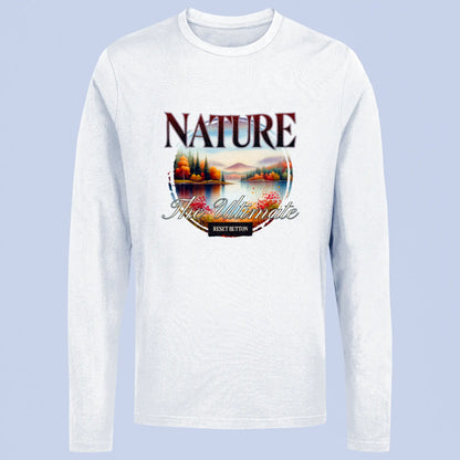Scenic nature landscape printed on a white long sleeve t-shirt – Τοπίο φύσης τυπωμένο σε λευκό μακρυμάνικο t-shirt.
