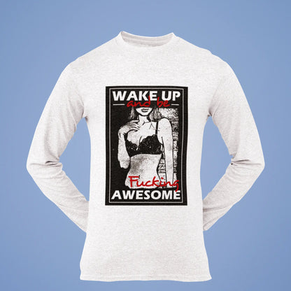 Simple mental-growth themed typography on cozy white long sleeve – Τυπογραφικό σχέδιο αυτοβελτίωσης σε άνετο λευκό μακρυμάνικο