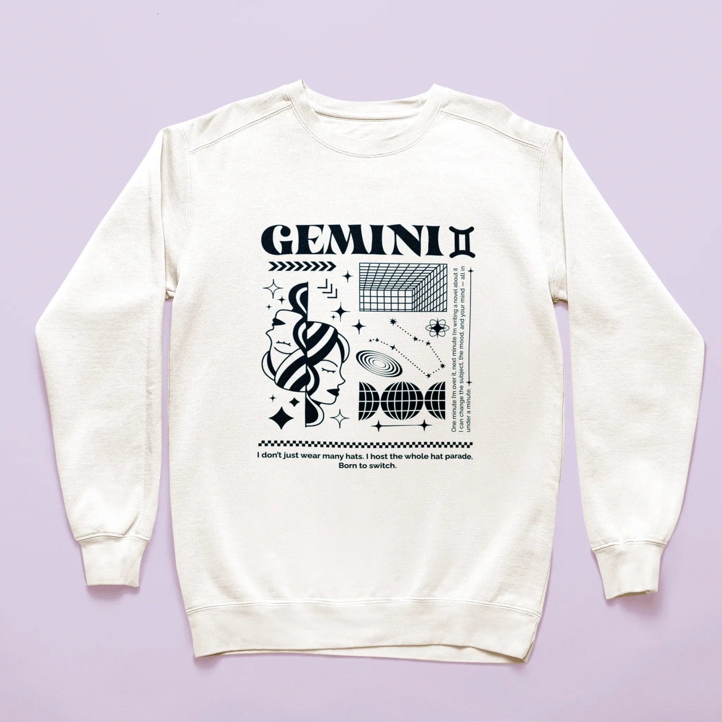 Soft white sweatshirt featuring retro gemini symbol and constellation elements - Μαλακό λευκό φούτερ με retro σύμβολο διδύμων και στοιχεία αστερισμού