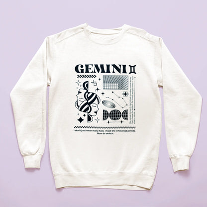 Soft white sweatshirt featuring retro gemini symbol and constellation elements - Μαλακό λευκό φούτερ με retro σύμβολο διδύμων και στοιχεία αστερισμού
