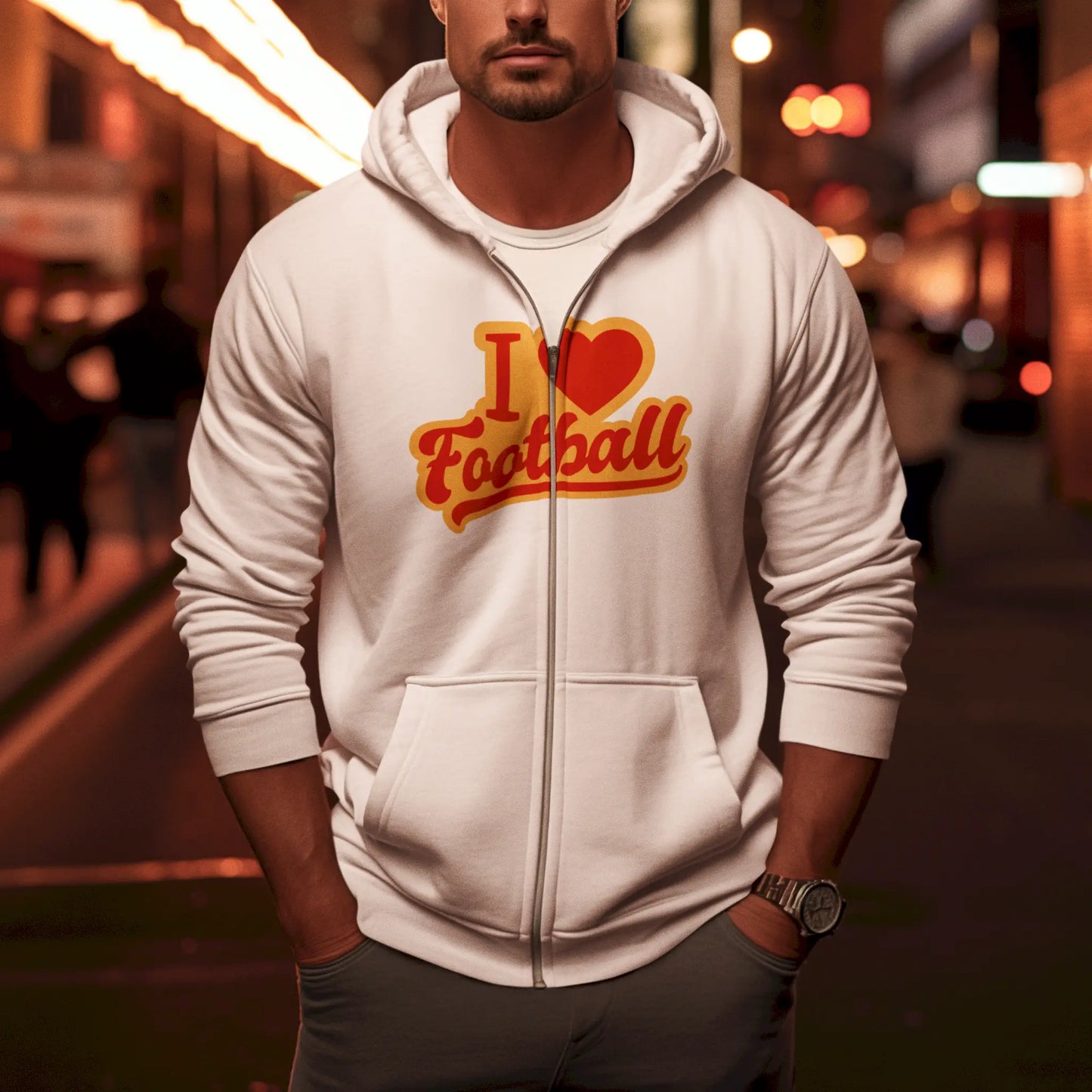 Stay active and football-ready with this white zip hoodie and its fan-driven message. Μείνε δραστήριος και ποδοσφαιρικά έτοιμος με αυτό το λευκό zip hoodie και το μήνυμα οπαδικής ενέργειας.