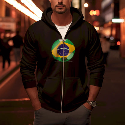 Strong black zip hoodie with Brazil Flag Ball – Δυνατό μαύρο hoodie με την σημαία Βραζιλίας πάνω σε ποδοσφαιρική μπάλα