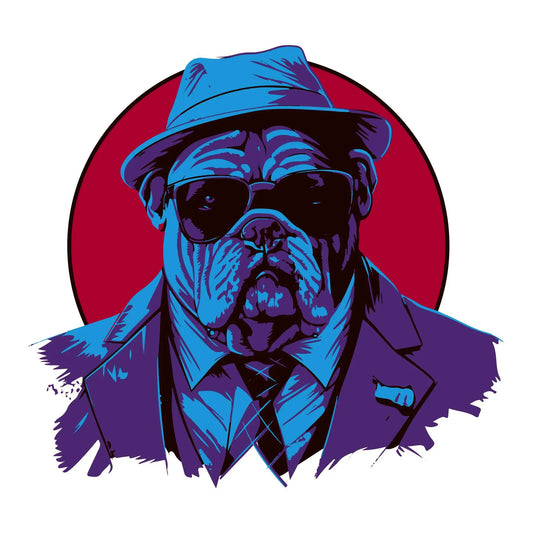 Stylized English bulldog in fedora and suit, exuding vintage mafia vibes – Στυλιζαρισμένο μπουλντόγκ με καπέλο και κουστούμι, σε στυλ ρετρό μαφίας