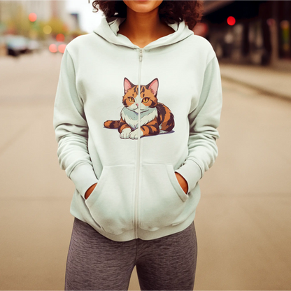 Sweet calico kitten brings happiness to your white zip hoodie - Το γλυκό γατάκι καλικό φέρνει ευτυχία στη λευκή σου ζακέτα