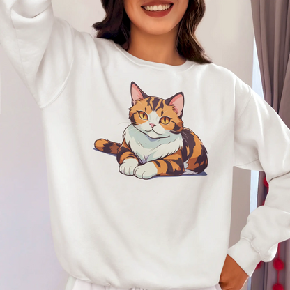 Sweet calico kitten turns this white sweatshirt into pure happiness - Γλυκό γατάκι καλικό μετατρέπει αυτό το λευκό φούτερ σε καθαρή ευτυχία
