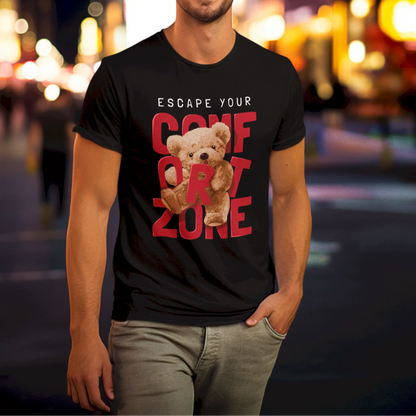Teddy bear comfort zone motivation design on classic black t-shirt – Teddy bear κίνητρο comfort zone σχέδιο σε κλασικό μαύρο t-shirt