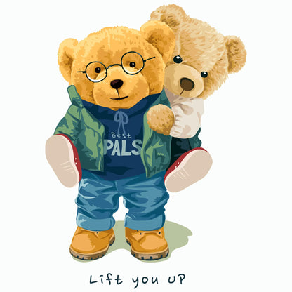 Teddy bear duo hugging with Best Pals hoodie – δύο αρκουδάκια αγκαλιά με φούτερ που γράφει Best Pals