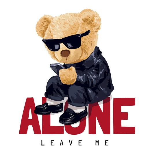 Teddy bear wearing black leather jacket and sunglasses with Alone text – αρκουδάκι με δερμάτινο μπουφάν και γυαλιά ηλίου με τη λέξη Alone._result