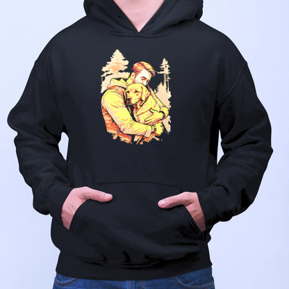 The powerful bond of man and dog radiates against a rich black hoodie -
Ο ισχυρός δεσμός ανθρώπου και σκύλου ακτινοβολεί πάνω σε μαύρο hoodie.