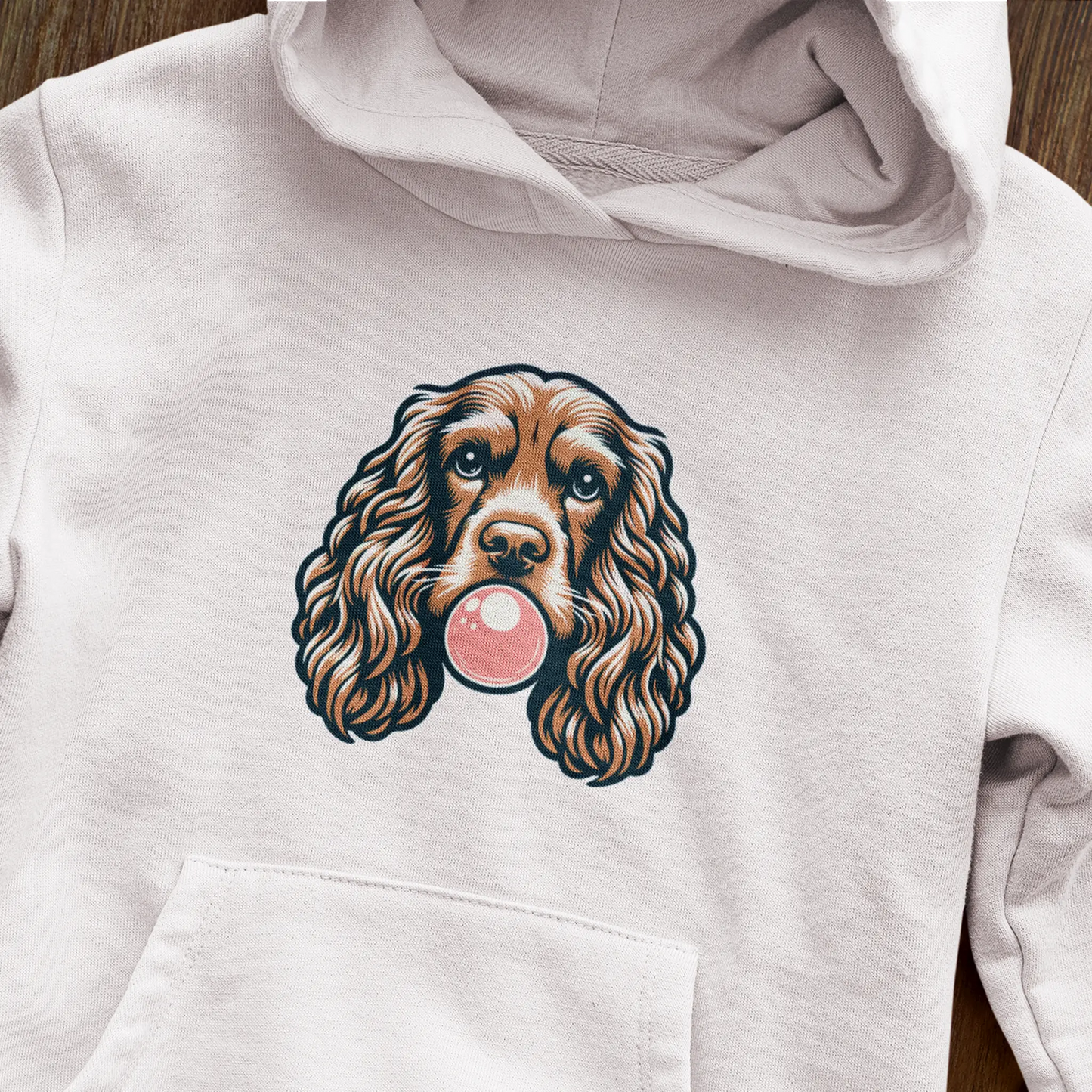This adorable dog transforms your white hoodie into pure bubblegum joy. Αυτός ο αξιολάτρευτος σκύλος μετατρέπει το λευκό σου hoodie σε καθαρή χαρά τσίχλας